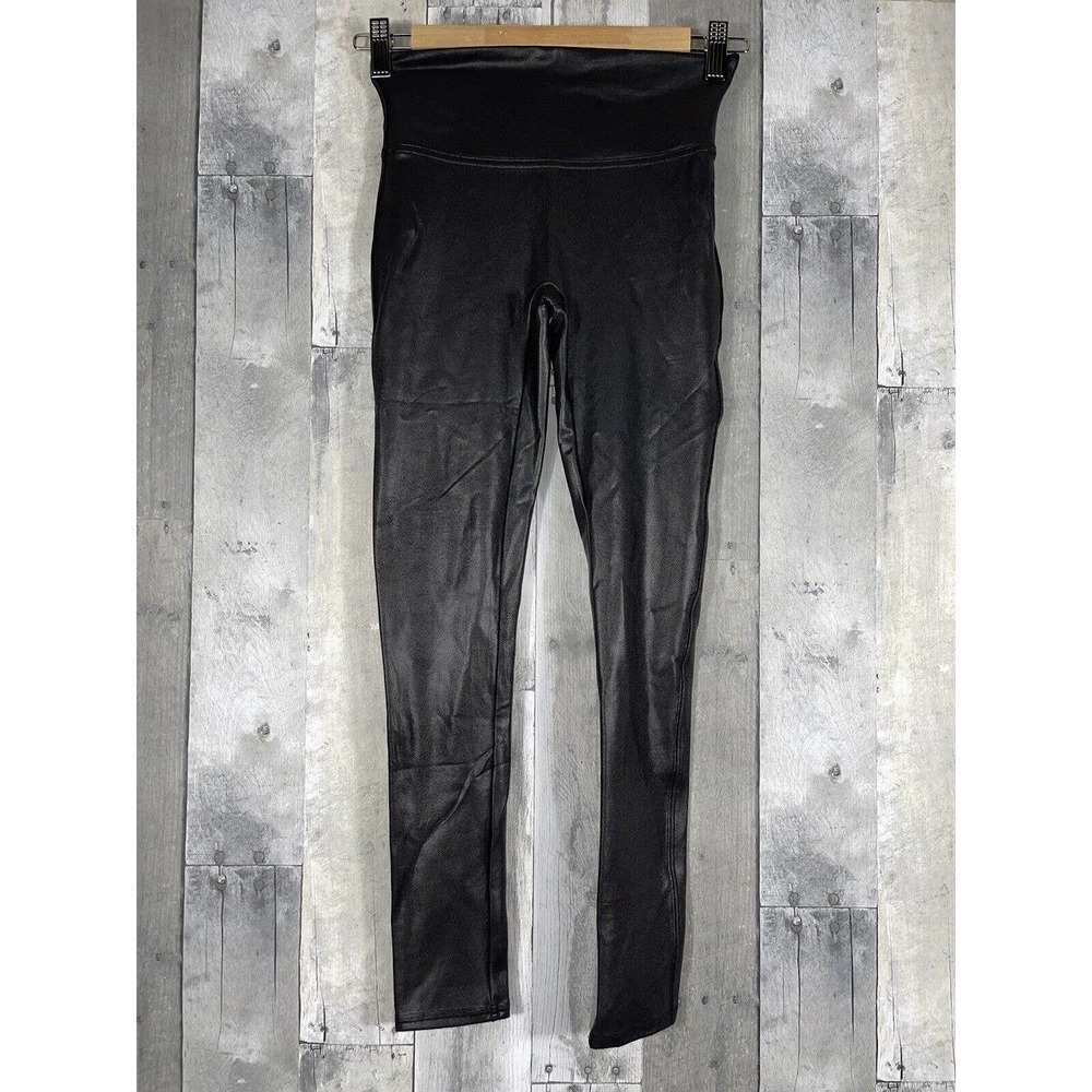 SPANX FAUX LEATHER LEGGINGS (2437Q) BLACK SIZE - SMALL PETITE PRE-OWNED..!